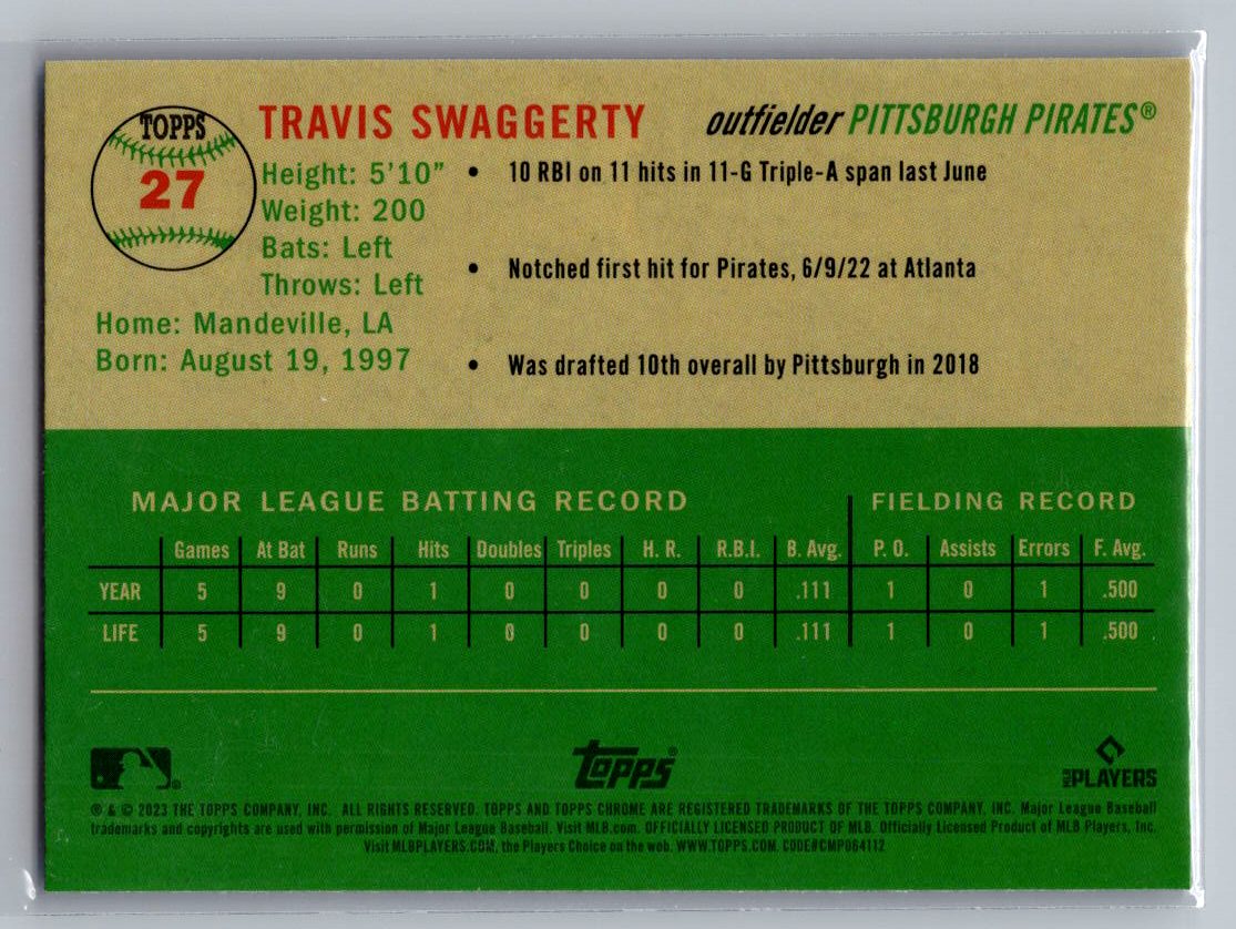2023 Topps Chrome Platinum #27 Travis Swaggerty Blue Prism Refractor