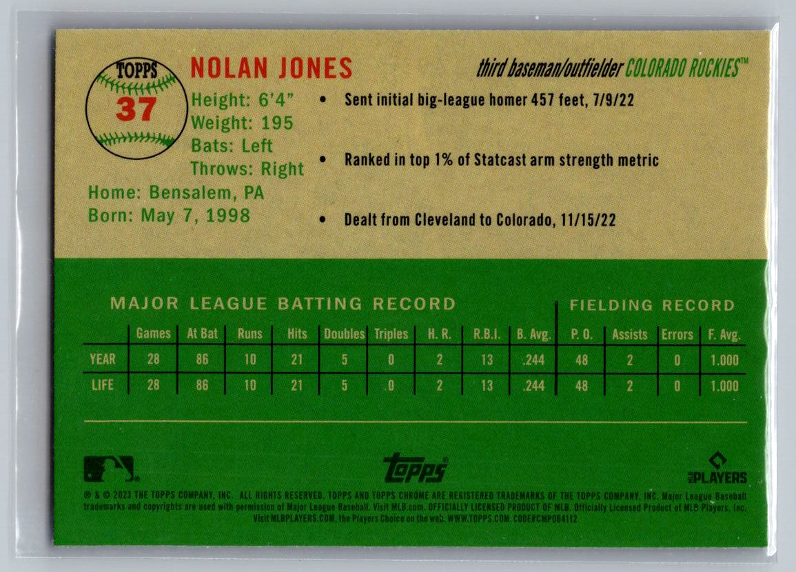 2023 Topps Chrome Platinum Anniversary #37 Nolan Jones Blue Prism Refractor