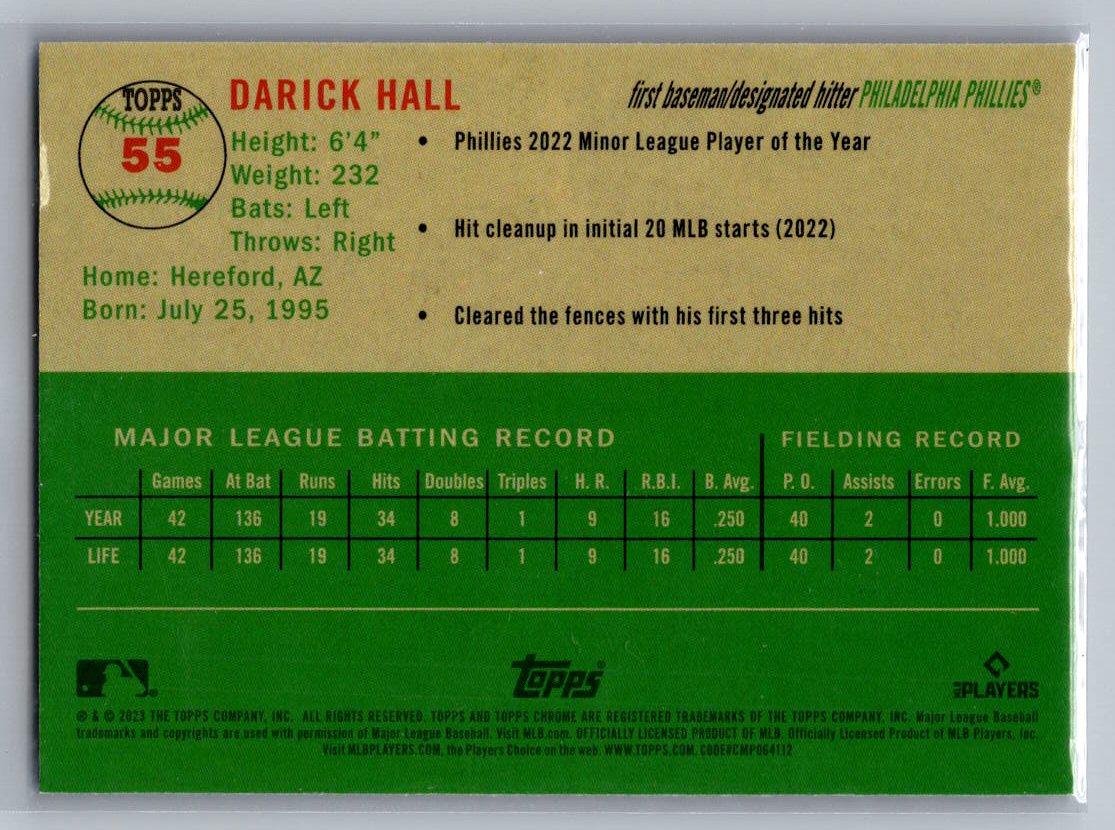 2023 Topps Chrome Platinum Anniversary #55 Darick Hall Blue Prism Refractor