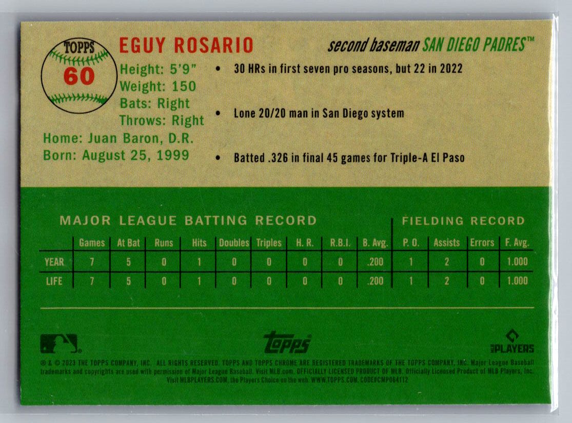 2023 Topps Chrome Platinum Anniversary #60 Eguy Rosario Blue Prism Refractor