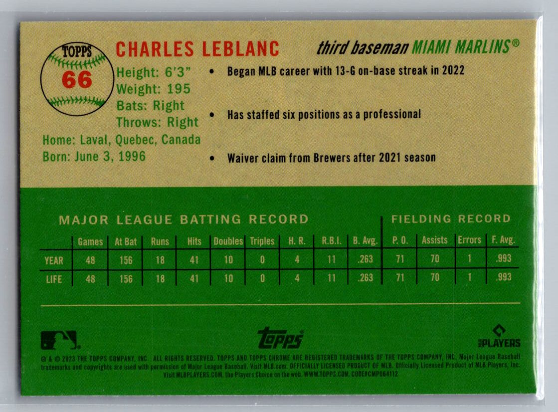 2023 Topps Chrome Platinum Anniversary #66 Charles Leblanc Blue Prism Refractor