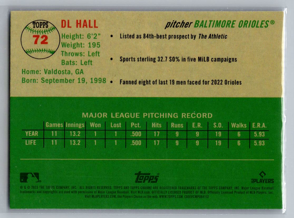 2023 Topps Chrome Platinum Anniversary #72 DL Hall Blue Prism Refractor