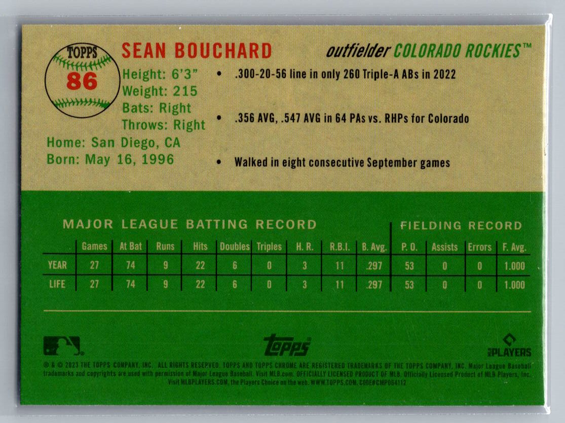 2023 Topps Chrome Platinum Anniversary #86 Sean Bouchard Blue Prism Refractor