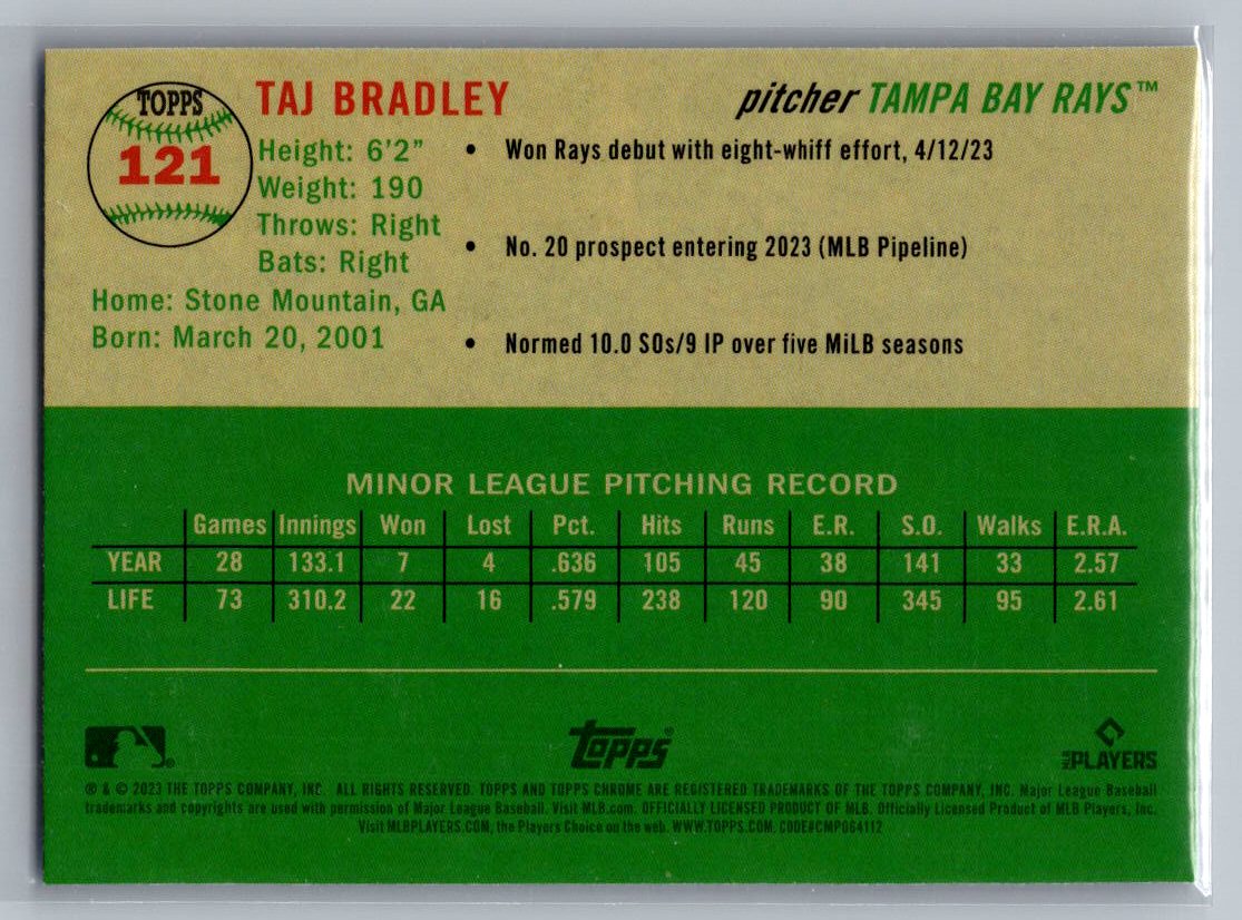 2023 Topps Chrome Platinum Anniversary #121 Taj Bradley Blue Prism Refractor