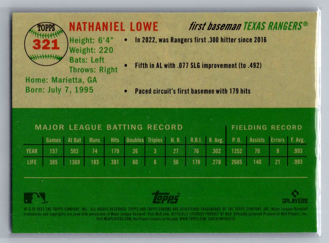 2023 Topps Chrome Platinum Anniversary #321 Nathaniel Lowe Blue Prism Refractor