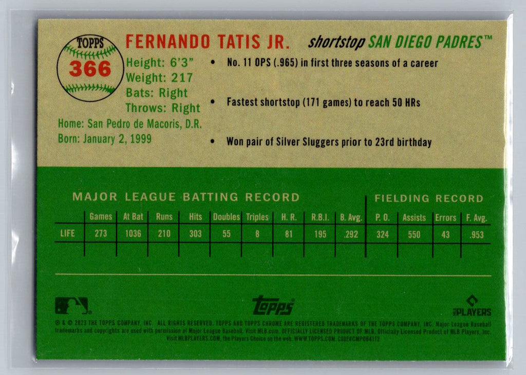 2023 Topps Chrome Platinum Anniversary #366 Fernando Tatis Blue Prism Refractor