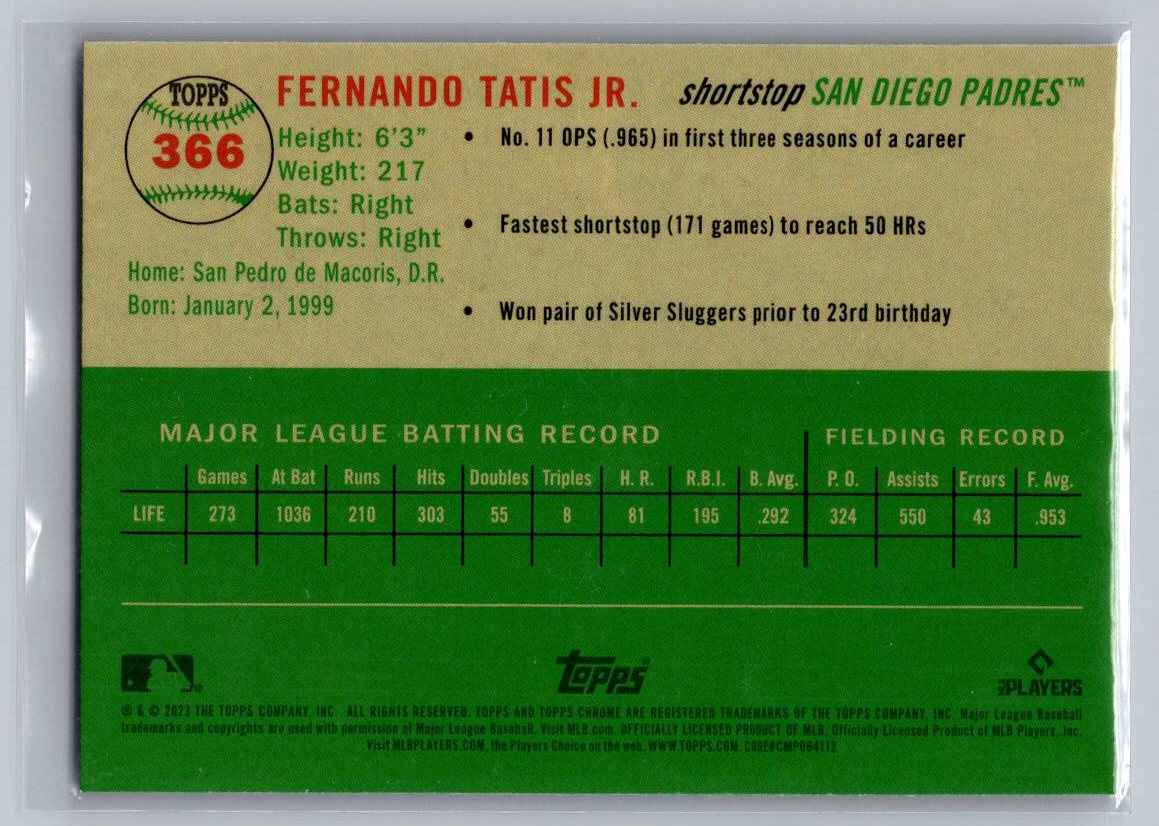 2023 Topps Chrome Platinum Anniversary #366 Fernando Tatis Blue Prism Refractor