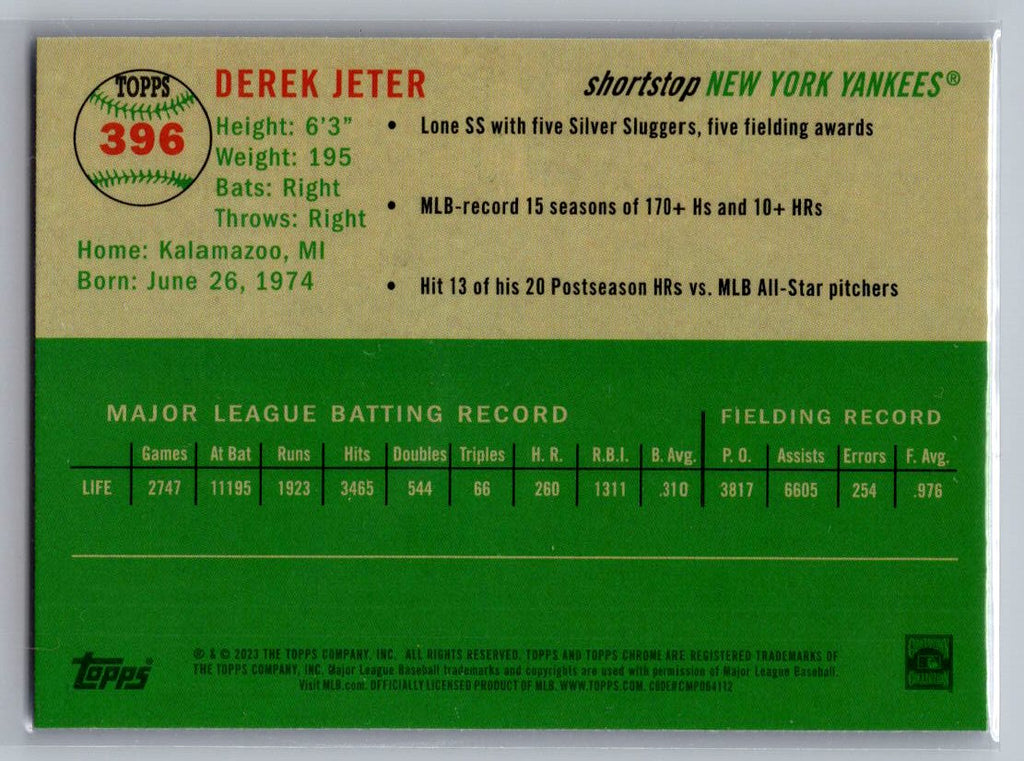 2023 Topps Chrome Platinum Anniversary #396 Derek Jeter Blue Prism Refractor