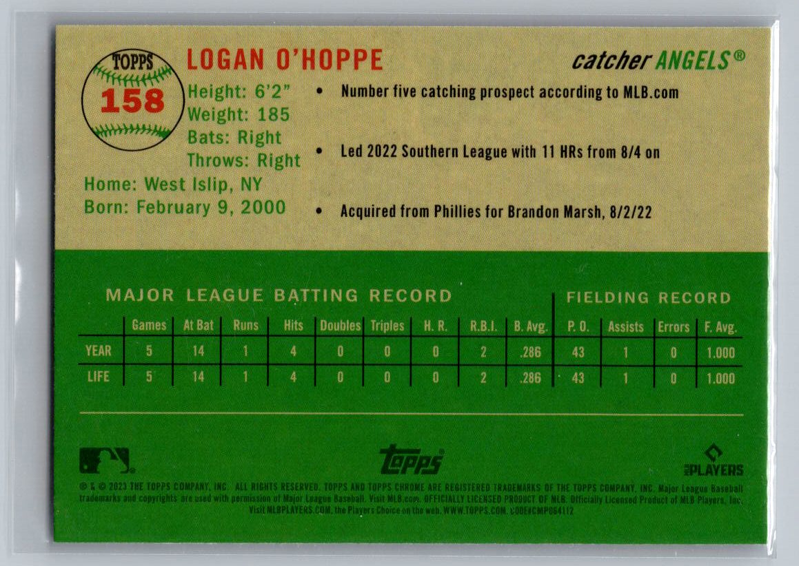 2023 Topps Chrome Platinum Anniversary #158 Logan O'Hoppe Prism Refractor