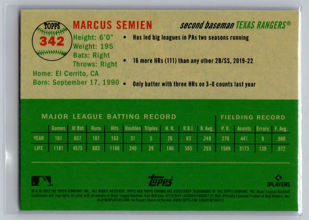 2023 Topps Chrome Platinum Anniversary #342 Marcus Semien Prizm Refractor
