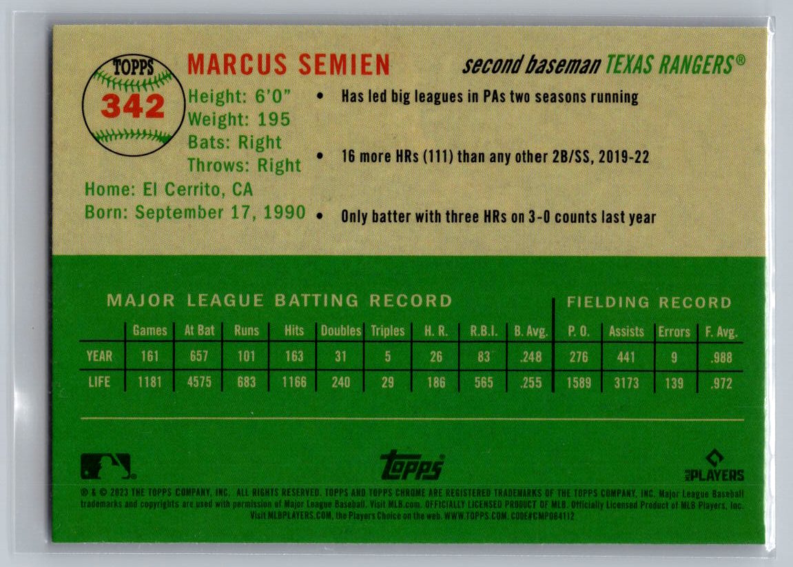 2023 Topps Chrome Platinum Anniversary #342 Marcus Semien Prizm Refractor