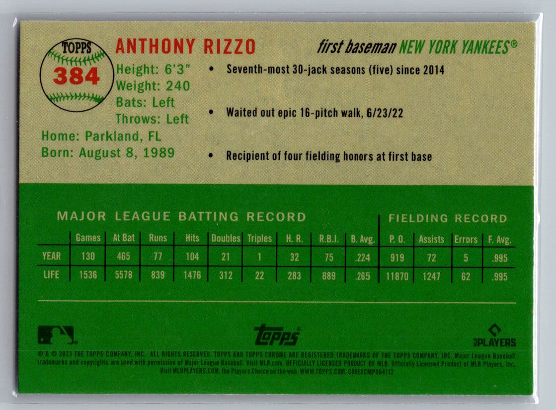 2023 Topps Chrome Platinum Anniversary #384 Anthony Rizzo Prism Refractor