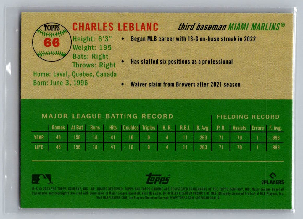2023 Topps Chrome Platinum Anniversary #66 Charles Leblanc Prism Refractor