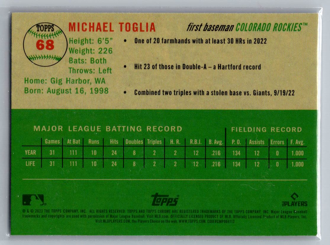 2023 Topps Chrome Platinum Anniversary #68 Michael Toglia Prizm Refractor