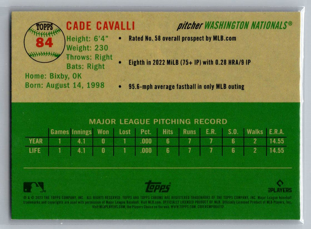 2023 Topps Chrome Platinum Anniversary #84 Cade Cavalli Prizm Refractor