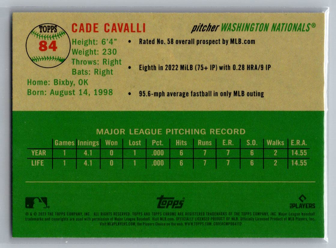 2023 Topps Chrome Platinum Anniversary #84 Cade Cavalli Prizm Refractor