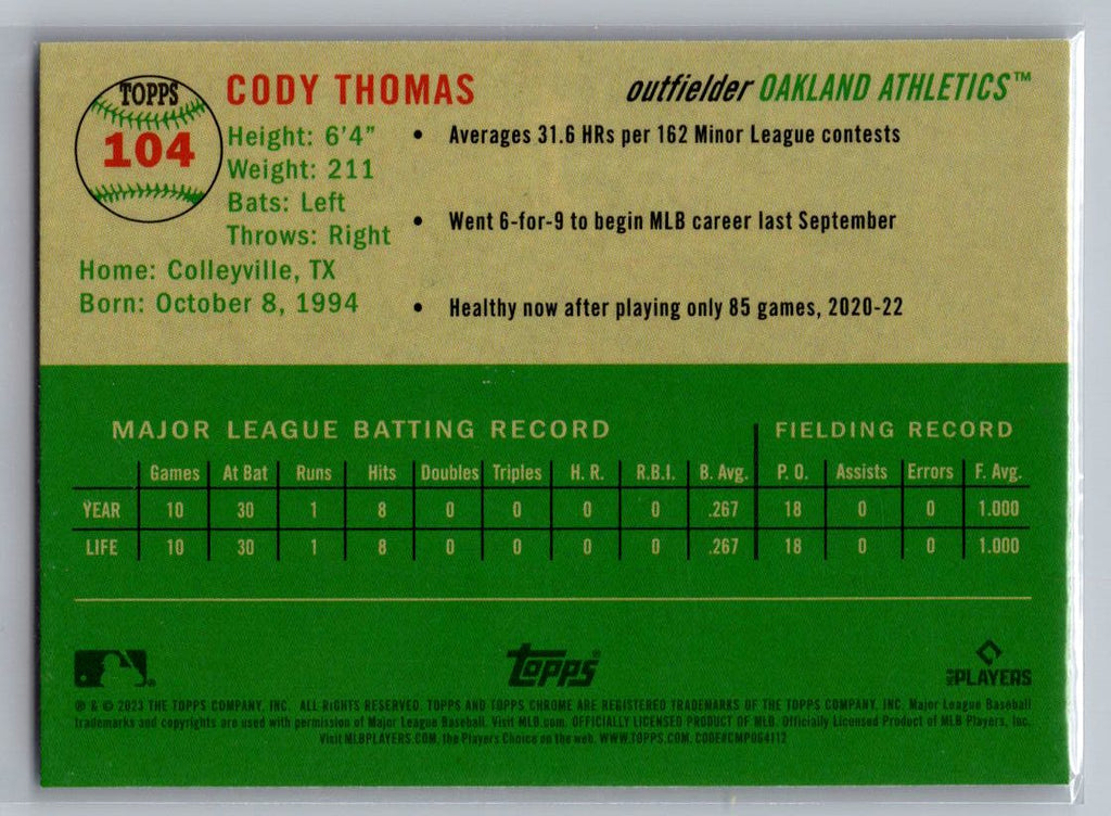 2023 Topps Chrome Platinum Anniversary #104 Cody Thomas Prism Refractor