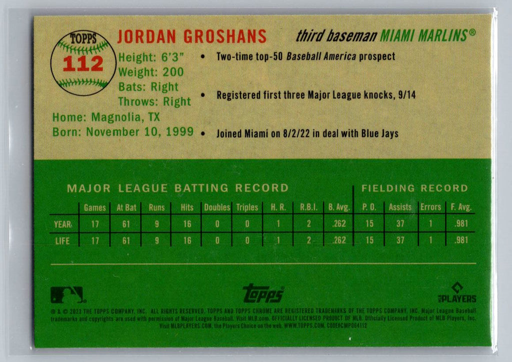 2023 Topps Chrome Platinum Anniversary #112 Jordan Groshans Prism Refractor