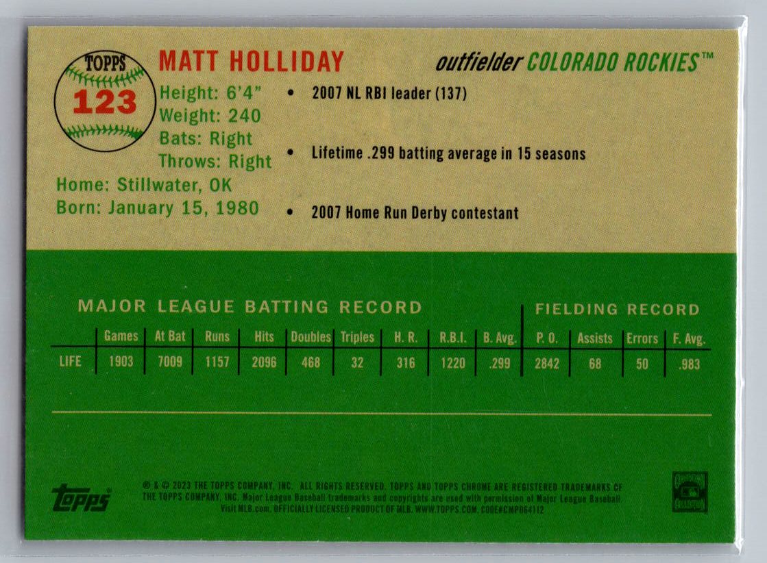 2023 Topps Chrome Platinum Anniversary #331 Matt Holliday Prism Refractor