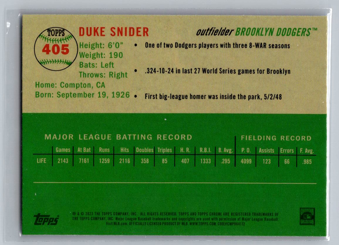2023 Topps Chrome Platinum Anniversary #405 Duke Snider Prizm Refractor