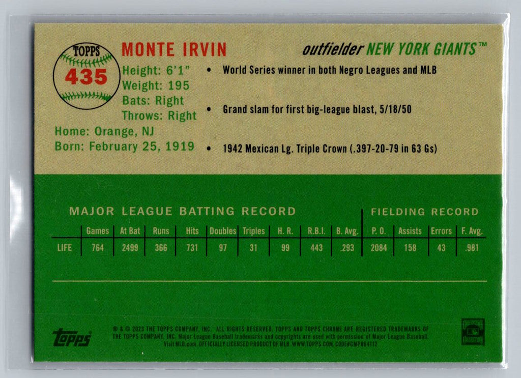 2023 Topps Chrome Platinum Anniversary #435 Monte Irvin Prism Refractor