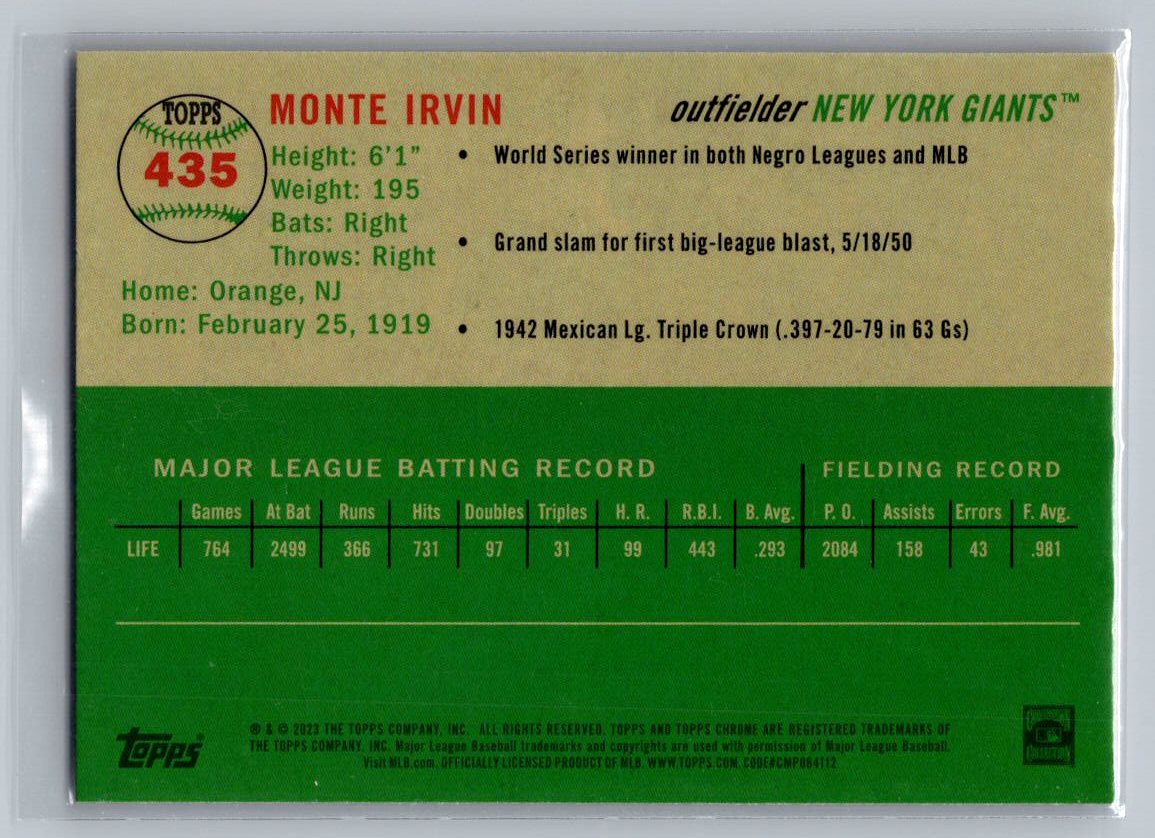 2023 Topps Chrome Platinum Anniversary #435 Monte Irvin Prism Refractor