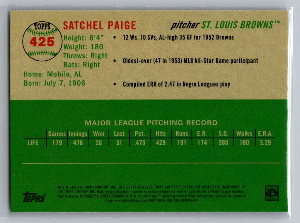2023 Topps Chrome Platinum Anniversary #425 Satchel Paige