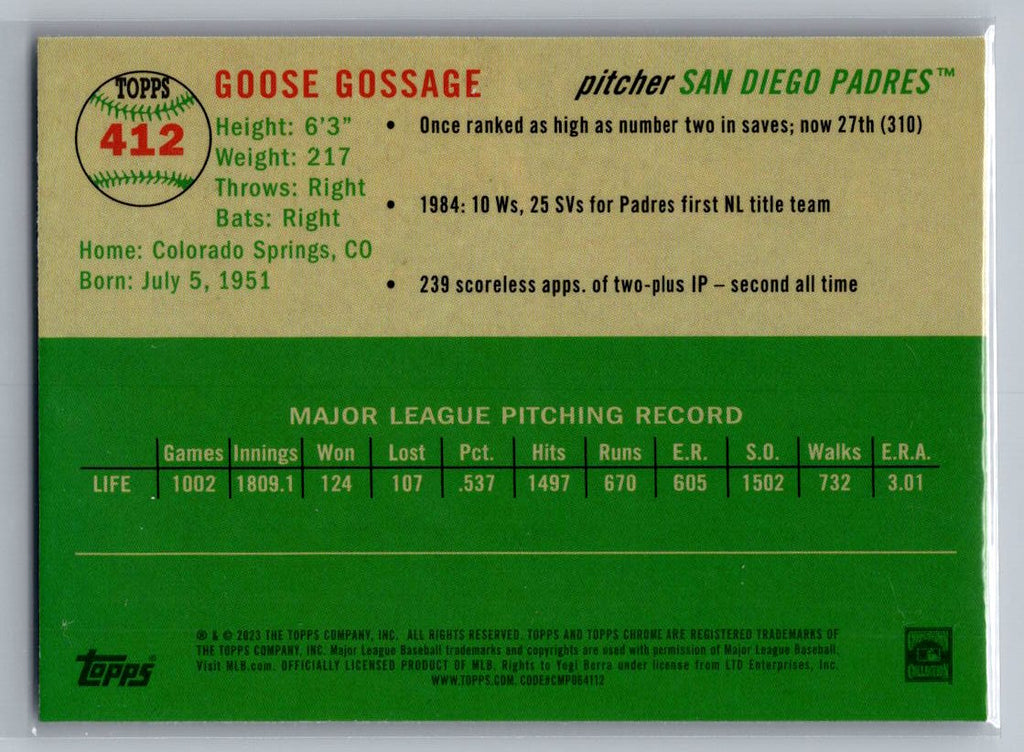 2023 Topps Chrome Platinum Anniversary #412 Goose Gossage