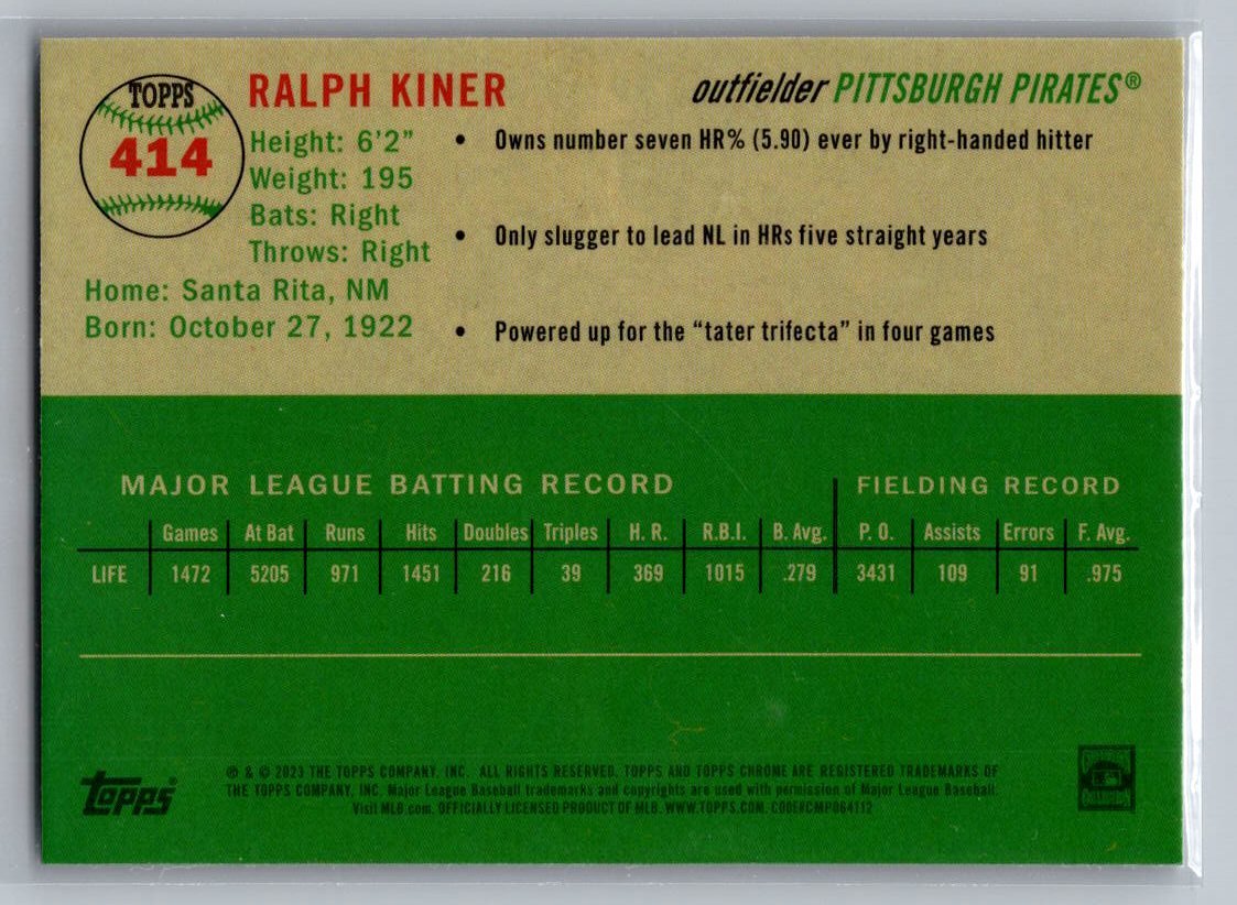 2023 Topps Chrome Platinum Anniversary #414 Ralph Kiner