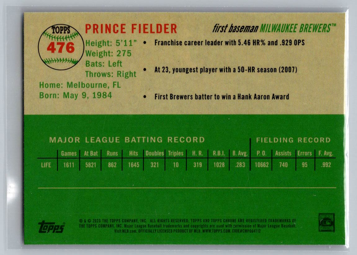 2023 Topps Chrome Platinum Anniversary #476 Prince Fielder