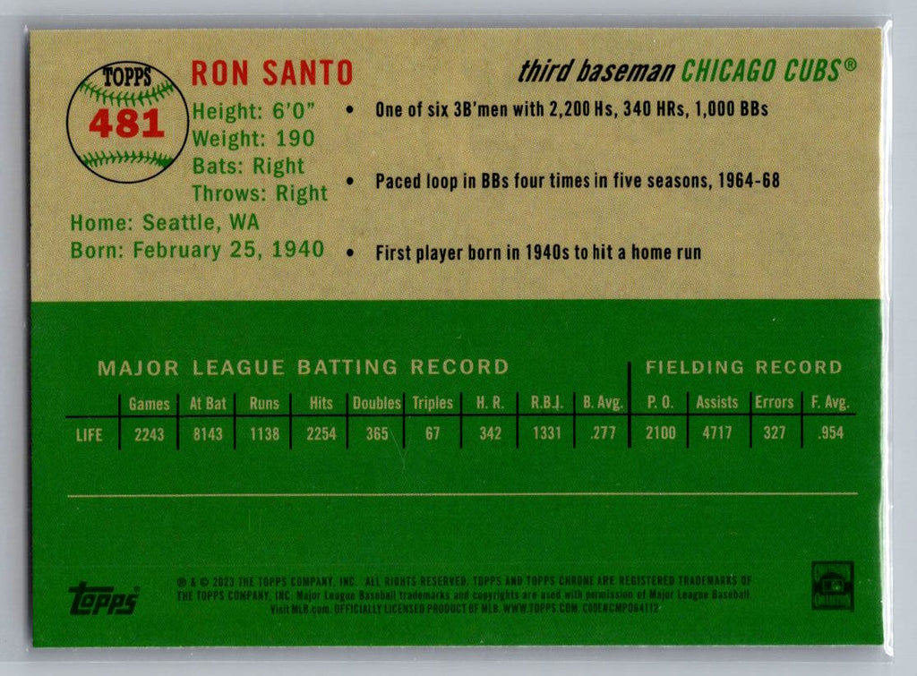 2023 Topps Chrome Platinum Anniversary #481 Ron Santo