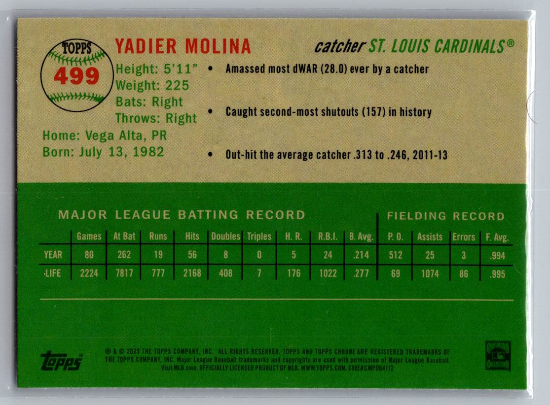 2023 Topps Chrome Platinum Anniversary #499 Yadier Molina
