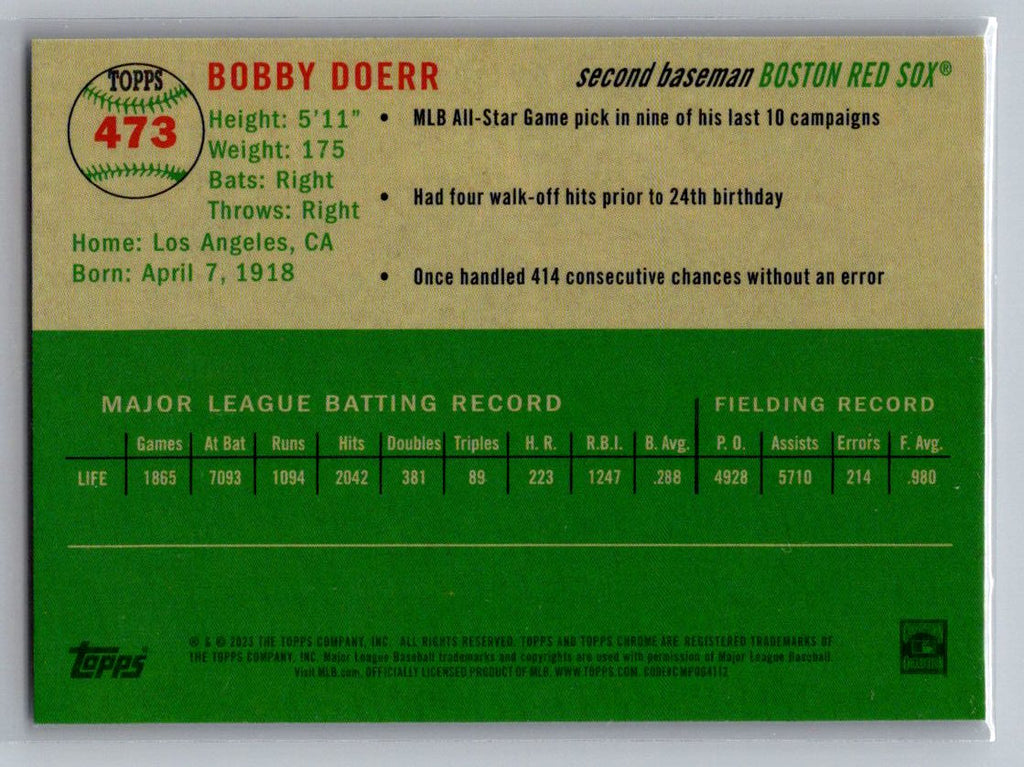 2023 Topps Chrome Platinum Anniversary #473 Bobby Doerr