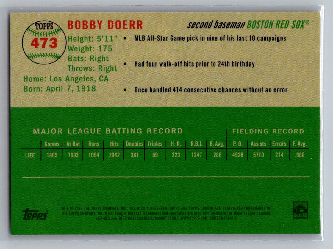 2023 Topps Chrome Platinum Anniversary #473 Bobby Doerr