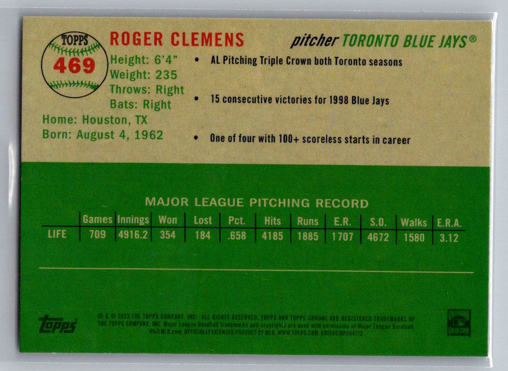 2023 Topps Chrome Platinum Anniversary #469 Roger Clemens