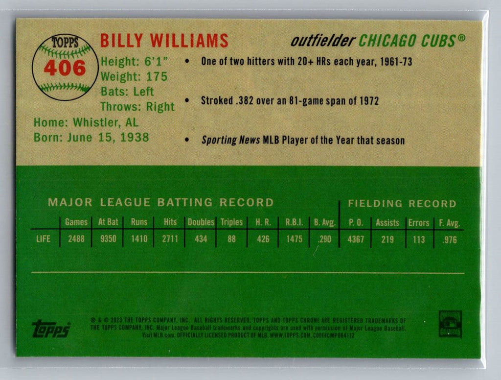 2023 Topps Chrome Platinum Anniversary #406 Billy Williams