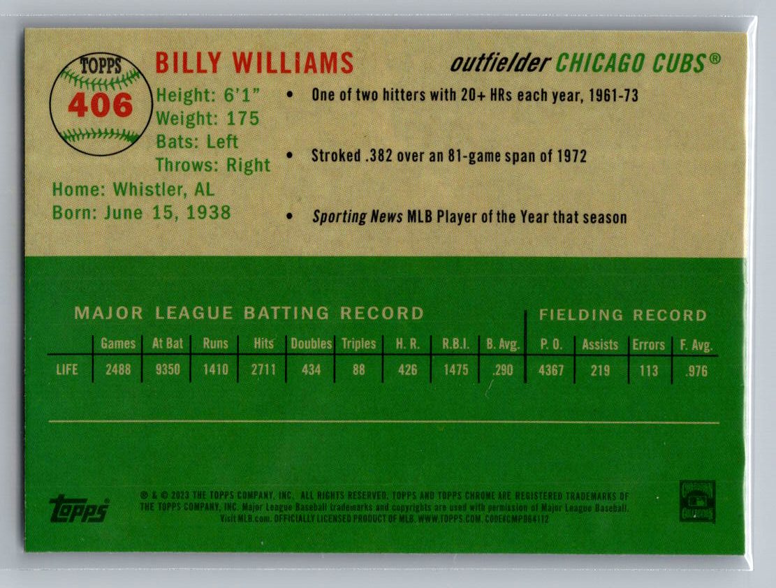 2023 Topps Chrome Platinum Anniversary #406 Billy Williams