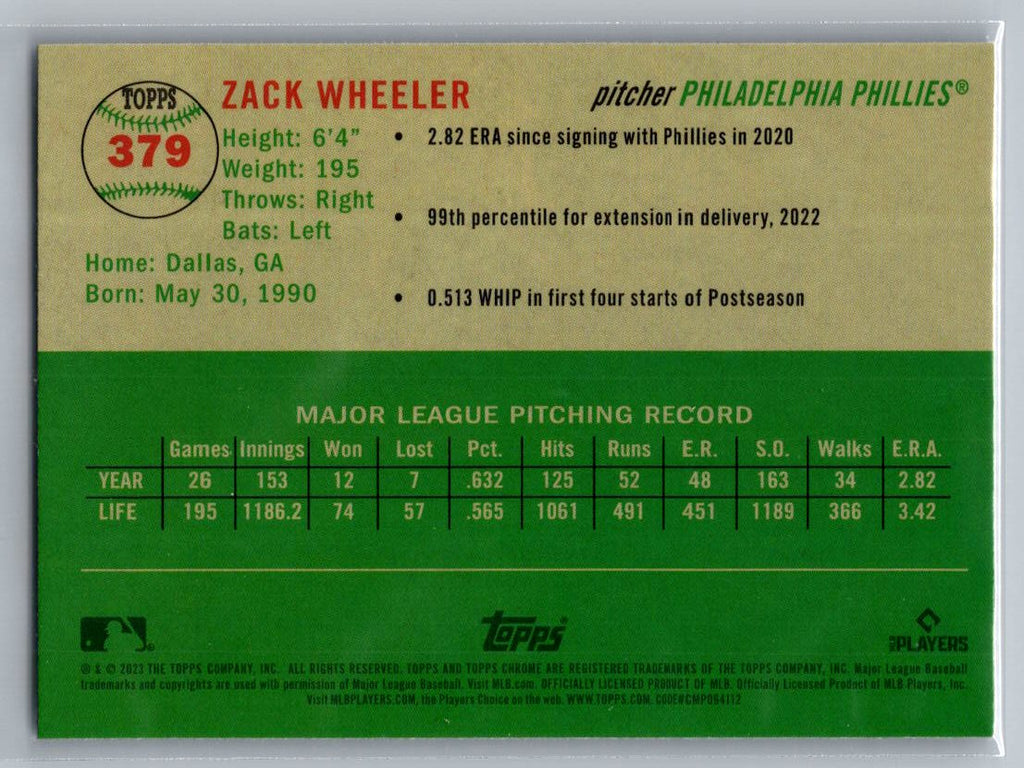 2023 Topps Chrome Platinum Anniversary #379 Zack Wheeler