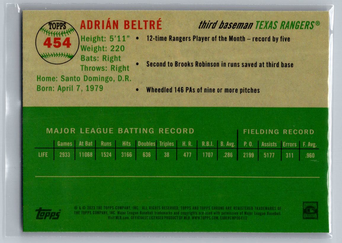 2023 Topps Chrome Platinum Anniversary #454 Adrián Beltré