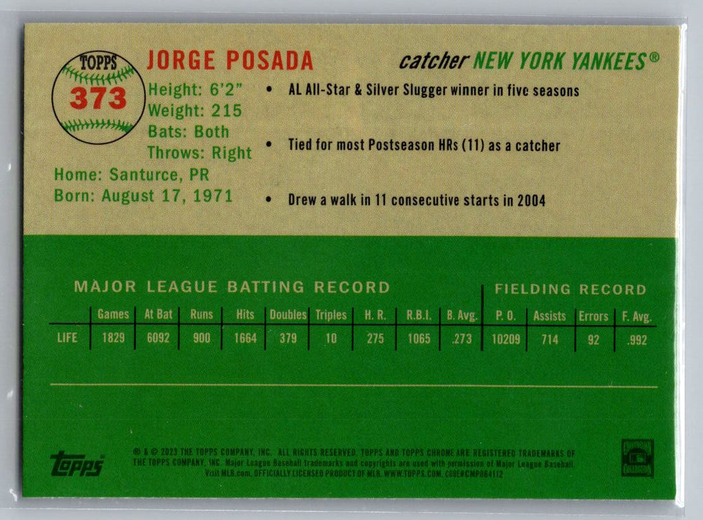 2023 Topps Chrome Platinum Anniversary #373 Jorge Posada