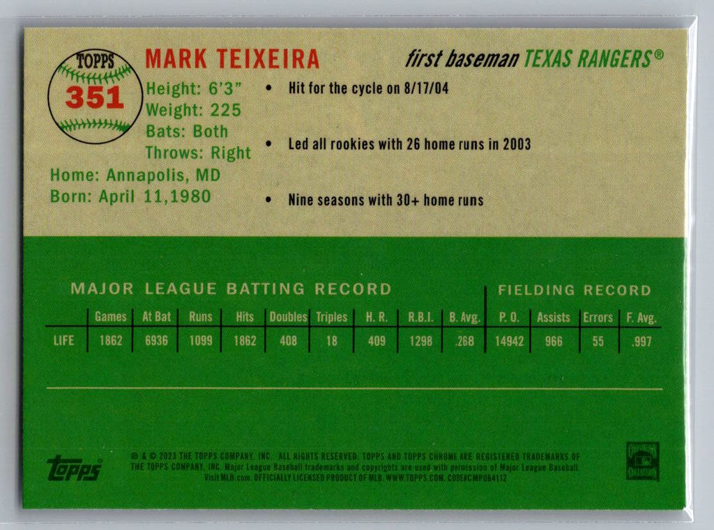 2023 Topps Chrome Platinum Anniversary #351 Mark Teixeira