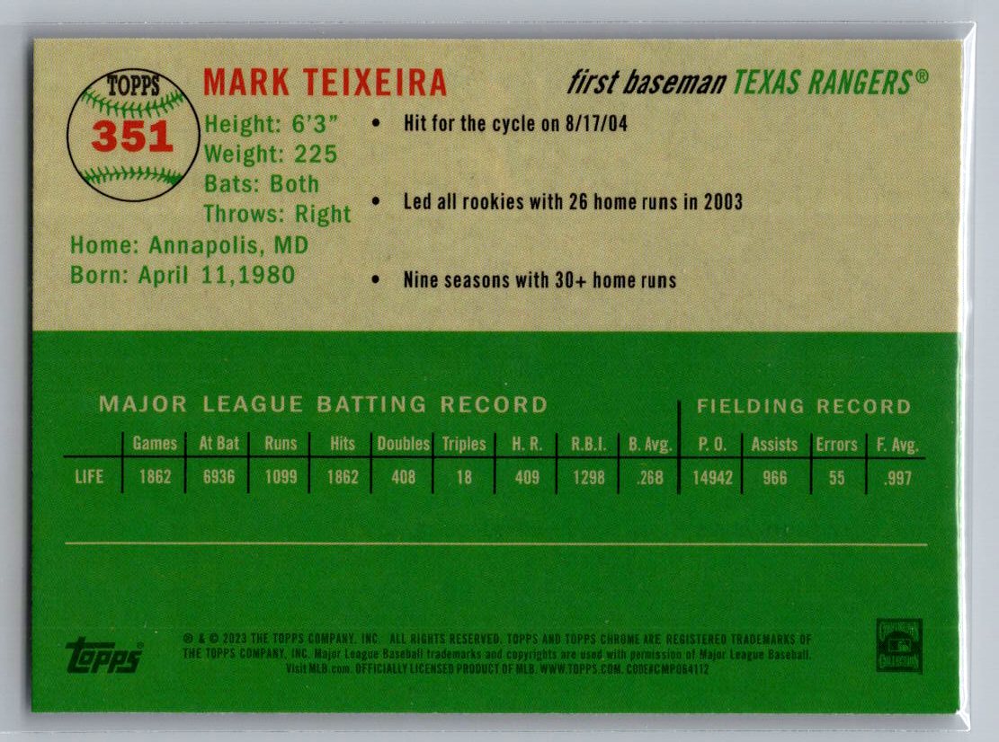 2023 Topps Chrome Platinum Anniversary #351 Mark Teixeira