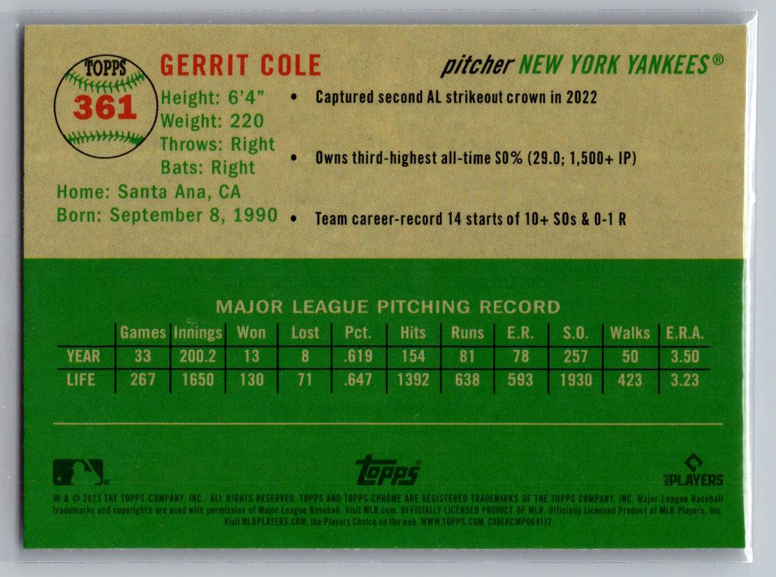 2023 Topps Chrome Platinum Anniversary #361 Gerrit Cole