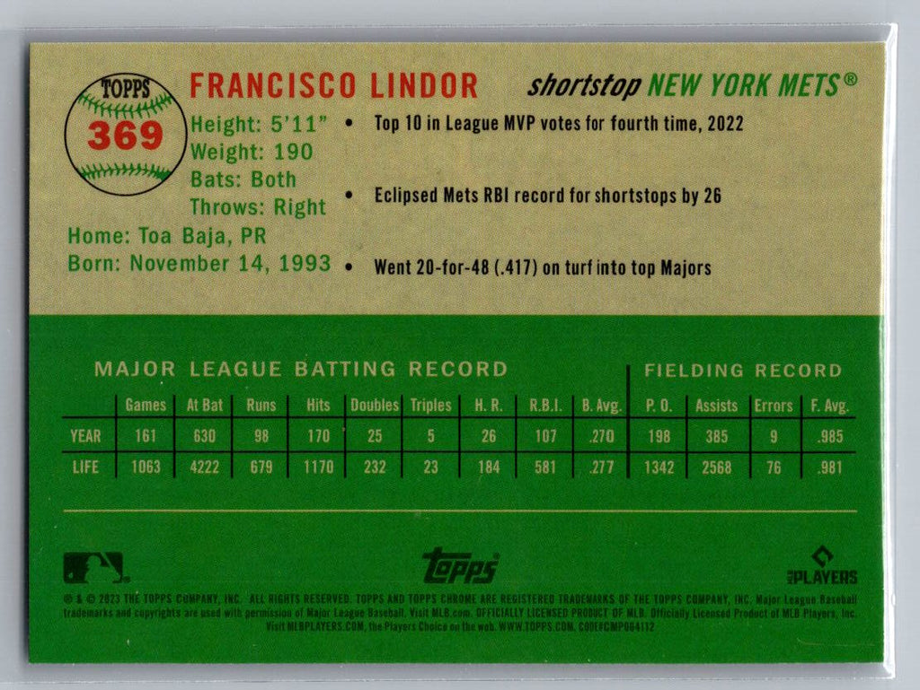 2023 Topps Chrome Platinum Anniversary #369 Francisco Lindor