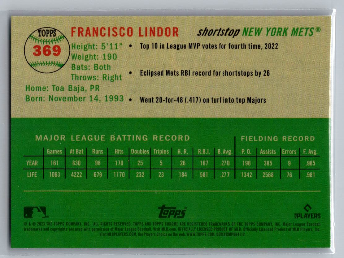 2023 Topps Chrome Platinum Anniversary #369 Francisco Lindor