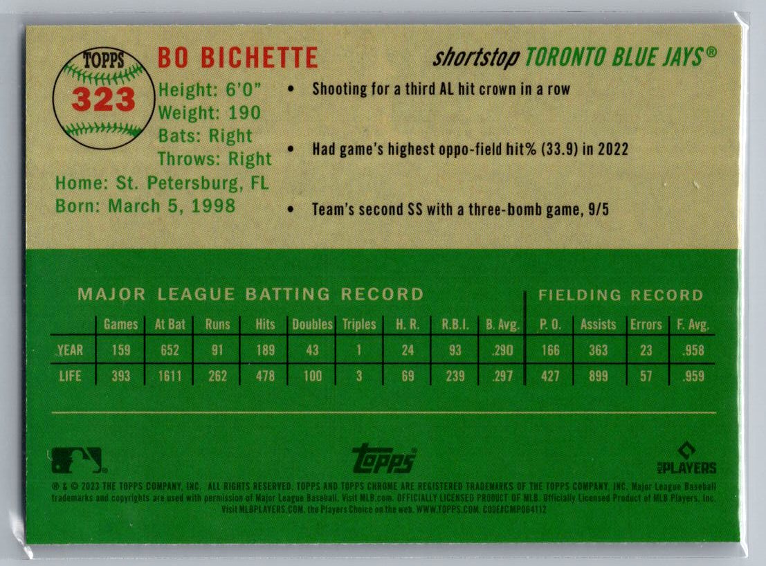 2023 Topps Chrome Platinum Anniversary #323 Bo Bichette