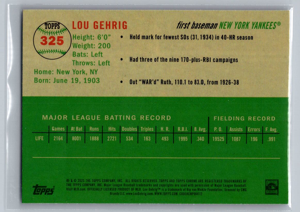 2023 Topps Chrome Platinum Anniversary #325 Lou Gehrig