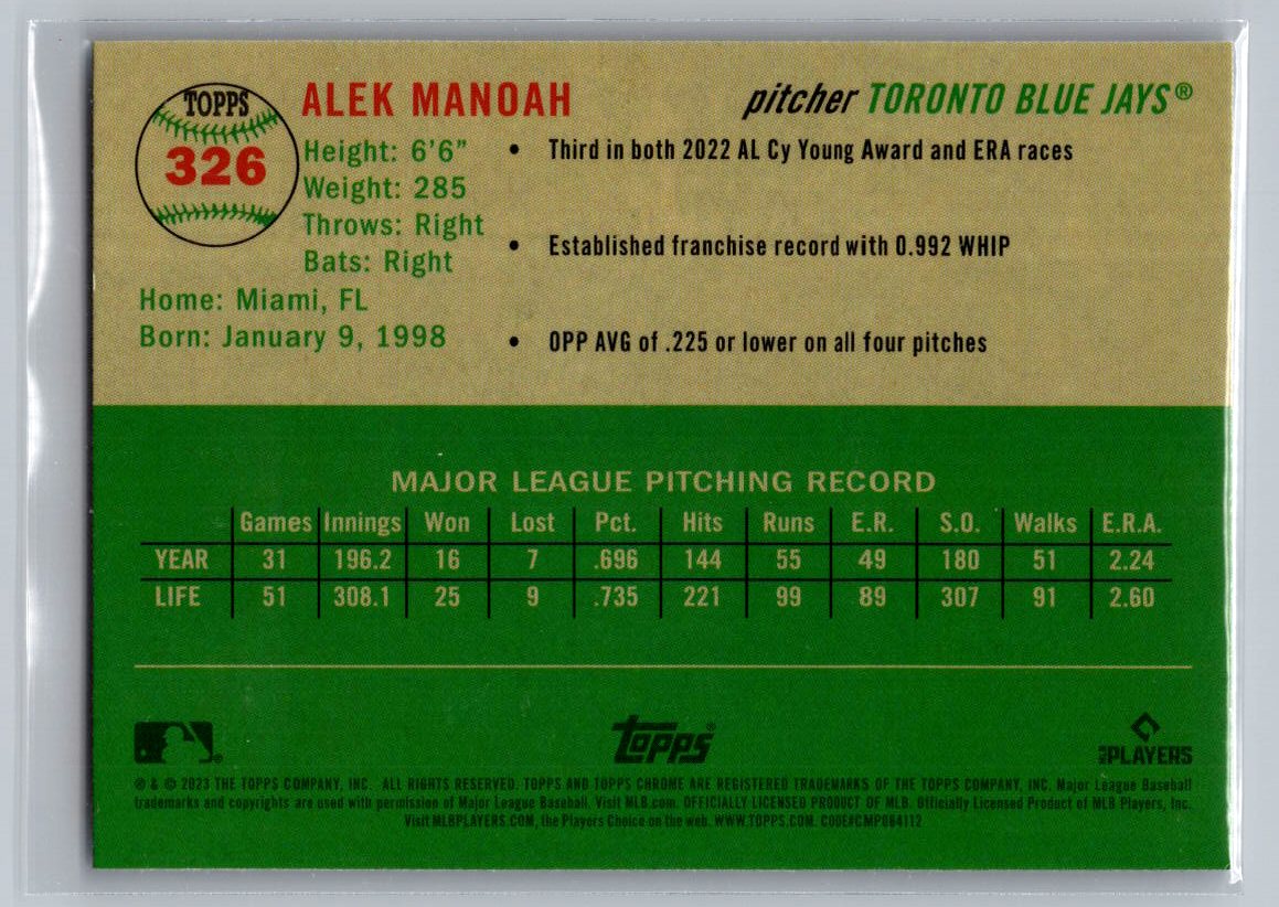 2023 Topps Chrome Platinum Anniversary #326 Alek Manoah