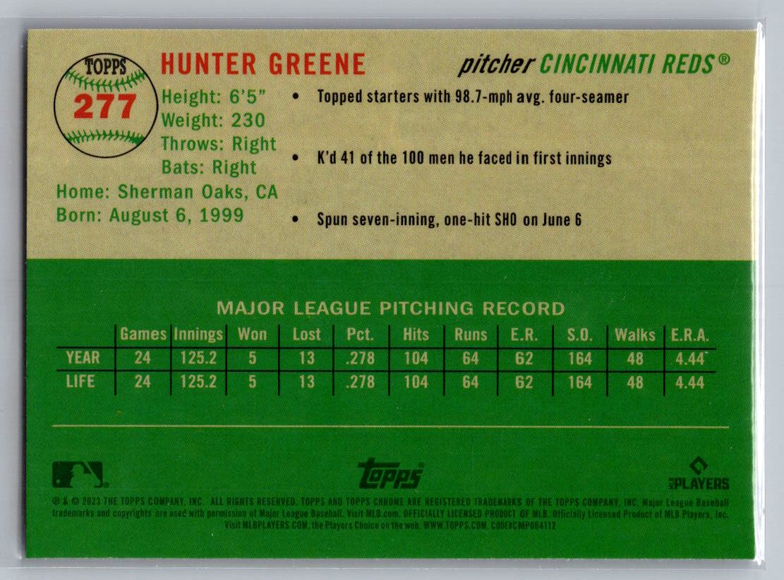 2023 Topps Chrome Platinum Anniversary #277 Hunter Greene