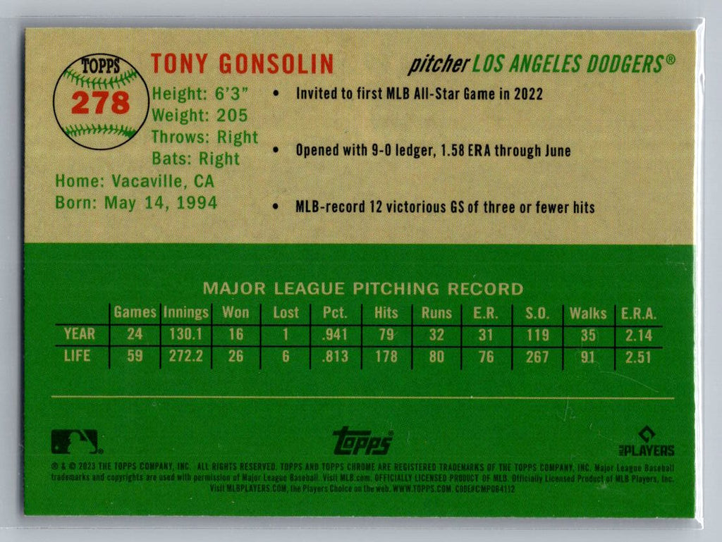 2023 Topps Chrome Platinum Anniversary #278 Tony Gonsolin